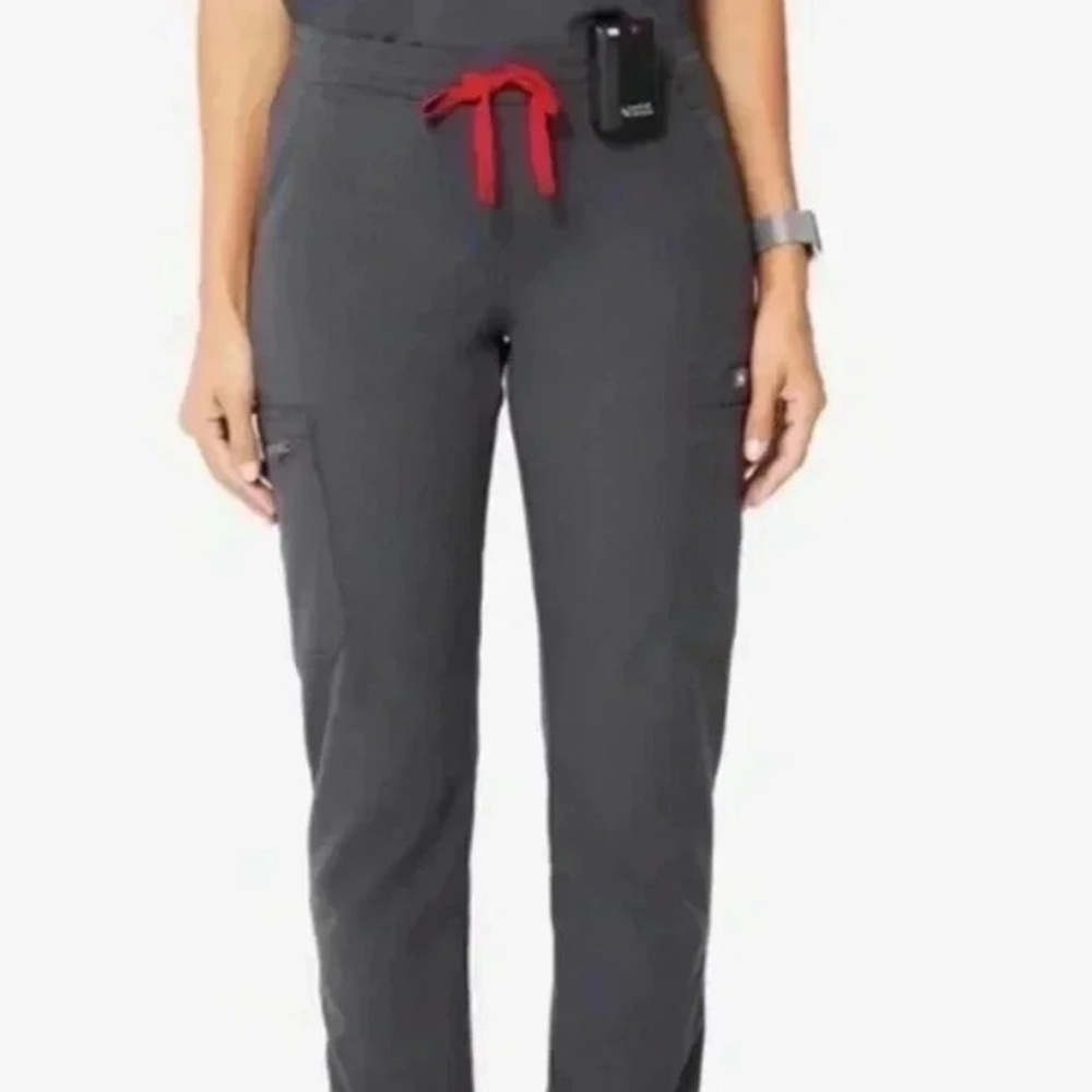 COPY - Figs Charcoal Gray Red Tie Zamora Joggers Scrub Pants size S - Picture 2 of 5